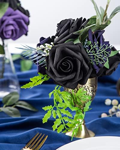 DuHouse 25Pcs Artificial Roses Flowers, Black