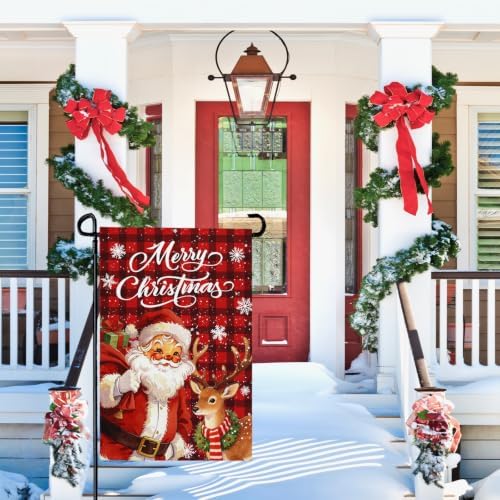Christmas Garden Flags 12 x 18 Inch Santa and Deer Xmas Yard Flag