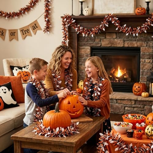 FOIMAS 33FT Halloween Tinsel Garland, Ghost Tinsel Garland Twist Hanging Garland Decorations for Halloween Party Home Mantle Stairs Fireplace Tree Indoor Outdoor