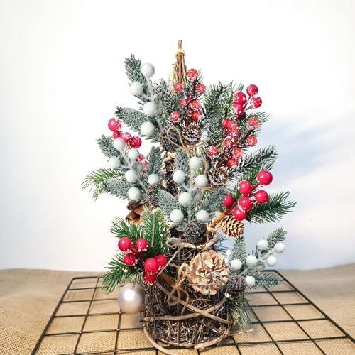 Artificial Pine Cones Picks with Red White Berries and Holly Leaves - Frosted Snow Christmas Greenery Stems for DIY Holiday Wreaths, Centerpieces, Winter Crafts and Home Decor (10)