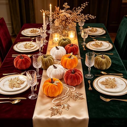 FJAKA 12 Pcs Velvet Pumpkin Mini Decor, Artificial Small Foam Pumpkins Fall Thanksgiving Home Table Indoor Decorations