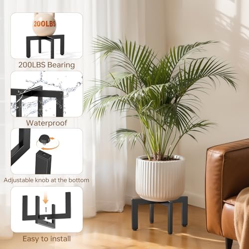 Metal Black Short Plant Stand With Adjustable Leveling Feet