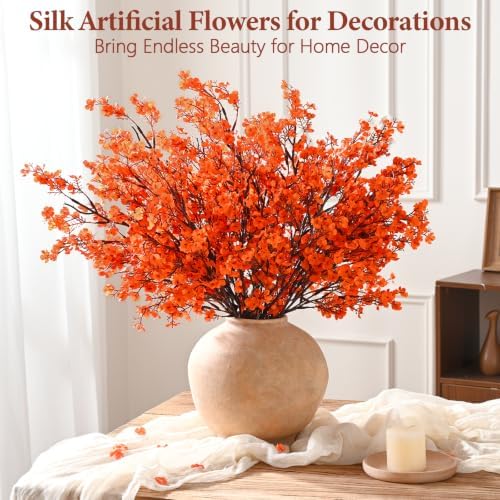 30 Pcs Baby Breath Flowers Artificial Bulk, Fake Fall Flowers, Orange