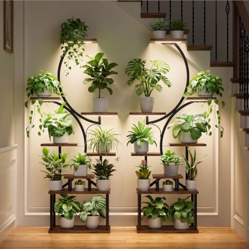 Plant Stand Indoor with Grow Light - 2 Pack Tall Large Lighted Plant Shelf