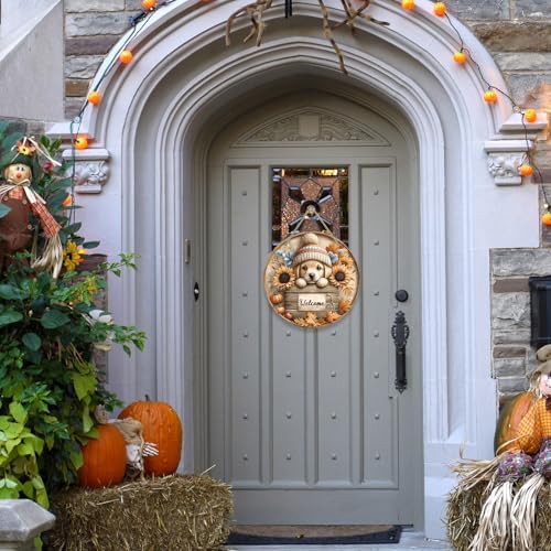Fall Door Sign Sunflower Pumpkin Welcome Wreath for Front Door