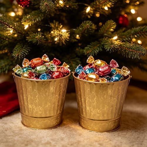 Hosley Metal Planters Pack of 2, Ideal Farmhouse Decor for Floral Arrangements Weddings, Gift Special Events Parties Outdoor Planters Gold 5" Dia x 4.8" H