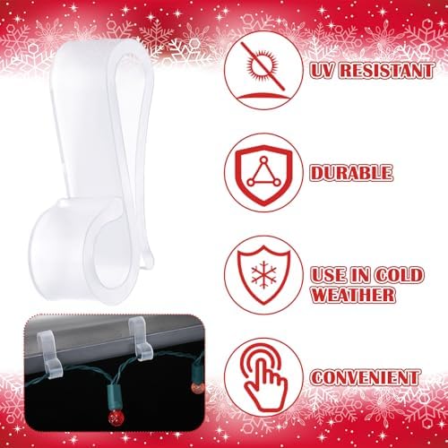 Namalu 100 Pcs Christmas Light Clip Outdoor Gutter Light Clip,Plastic,Clear