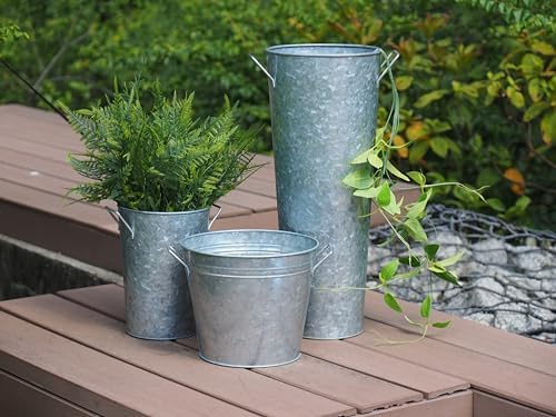 Hosley Galvanized French Bucket Vase with Handles 6" Dia x 15" H- Perfect for Weddings, Parties, Country Picnics, Floral Arrangements, Tableware Storage, or Candle Gardens - Rustic Farmhouse Décor