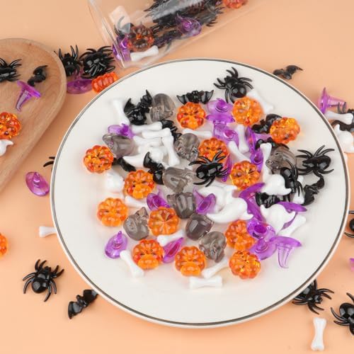 Jangostor 160 PCS Halloween Acrylic Spider Mini Pumpkins Bat Ghost Skull Hat Acrylic Sensory, Halloween Vase Filler Gems for DIY Crafts, Home, Halloween Table Decoration