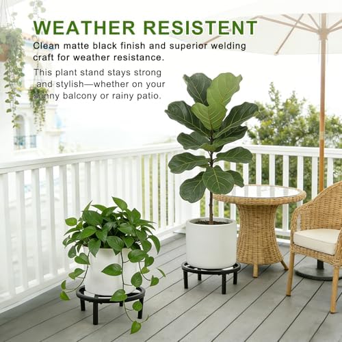 Metal Plant Stand Indoor & Outdoor Pot Holder Black 12"-2PCS