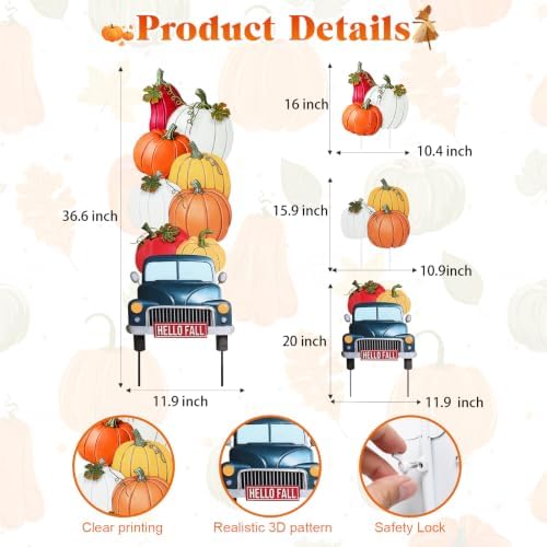 Fall Outdoor Garden Stake Decor, 36.6" Stacked Pumpkin Truck Yard Sign