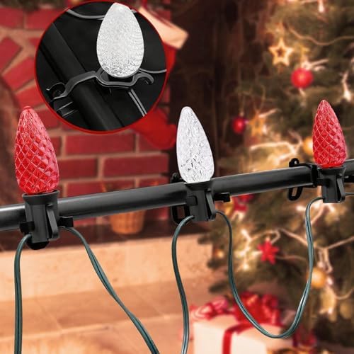 Christmas Light Clips All in One Clips 100Pack, Universal Gutter and Shingle Clip Hooks for Hanging C7, C9 and Mini Lights, Outdoor Xmas Holiday Light Hanger Clip Outside, No Tools Required - Black