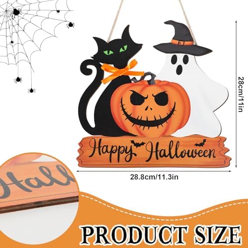 Halloween Door Decorations Ghost Pumpkin Black Cat Wooden Hanging Sign