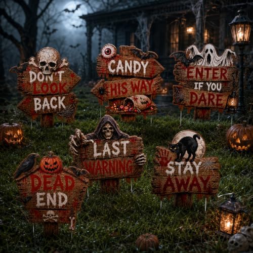 Halloween Yard Signs Decorations, Outdoor Scary Grave Beware Stakes Outside