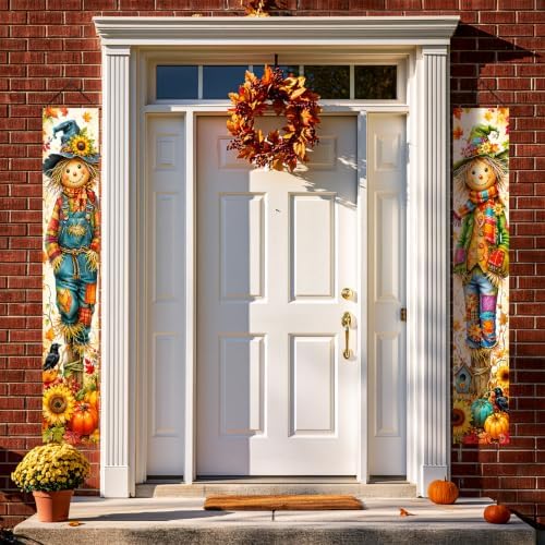 2 Piece Scarecrow Porch Banners 71 x 12 Inch Thanksgiving Door Decorations