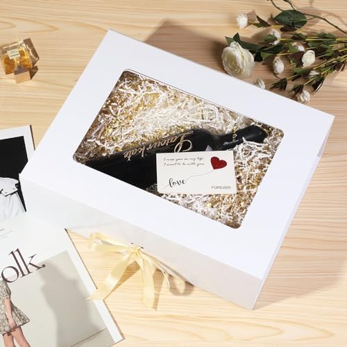 3 Pcs White Extra Large Gift Box for Presents with Ribbon 16.5x13x5.3 Inches Clear Gift Box with Window Magnetic Closure Gift Boxes with Lids