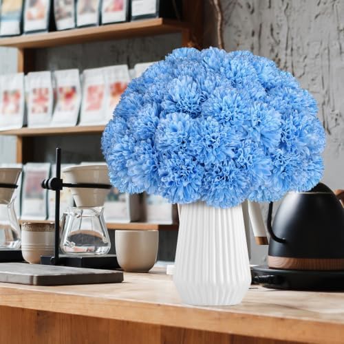 36 Pcs Artificial Chrysanthemums Flowers Sky Blue Fake Silk Flowers Bouquet