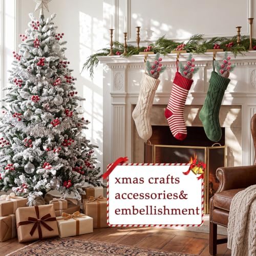 Sanwuta 40 Pcs Christmas Berry Pick with Pinecone, Frosted Red