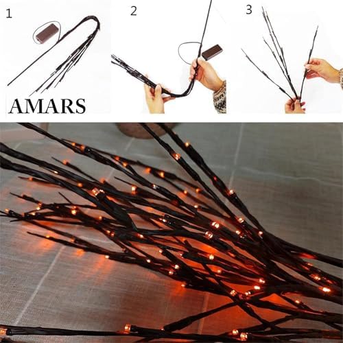 AMARS 2 Pack Halloween Lighted Branches Lights Decorations, Battery Operated, Twig Willow Decorative Orange Red LED Branch for Vase, Indoor, Fireplace, Porch, Party