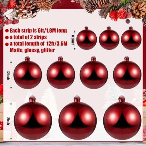 2 Pcs 6 ft Christmas Ball Ornament Garland, Glossy Burgundy