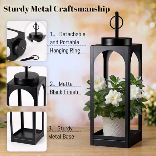 18" 13" Decorative Lanterns Set of 2, Black Outdoor Lanterns with Candles