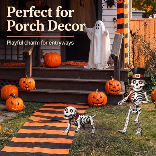 Geelin 2 Pack Halloween Metal Garden Stakes, Skull Walking Dog