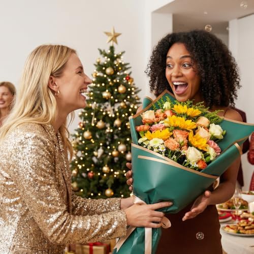 20 Sheet Flower Wrapping Paper-Waterproof Floral Bouquet Paper (Dark green)