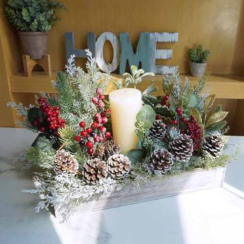 Winlyn 20 Pcs Frosted Natural Pinecone Picks Christmas Picks White Tipped Pine Cones Ornaments with Wired Stems 6.9" Tall for Christmas Tree Floral Arrangements Crafts Wreath Winter Holiday Decoration