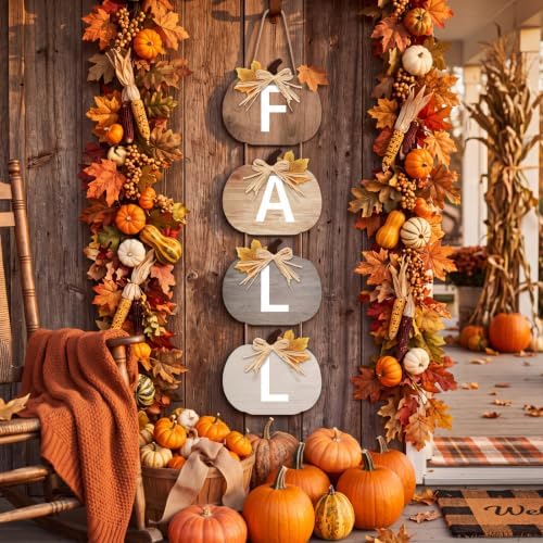 Vicenpal Fall Porch Sign Wooden Hanging Farmhouse,Classic Color,Pumpkin