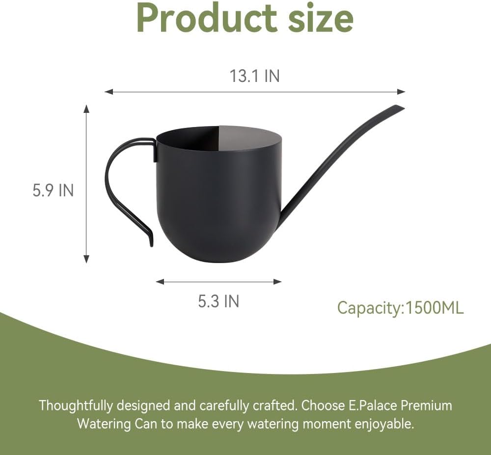 Gray Watering Can 50oz Stainless Steel for Indoor Plants | Comfortable ergonomic handle with leak-resistant design