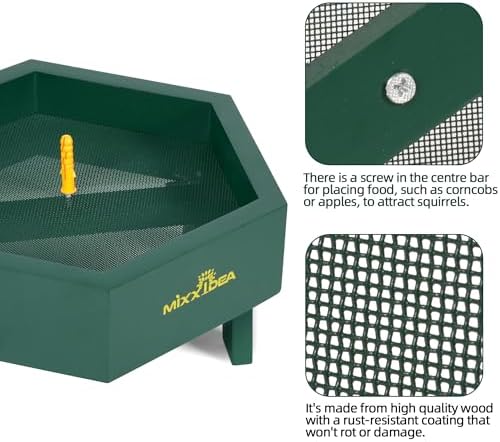 MIXXIDEA Ground Bird Feeder for Outdoors, Wooden Mesh Seed Tray for Bird Feeders, Great Attracting Garden Yard Decoration for Wild Birds Squirrels Chicken Dove, Green