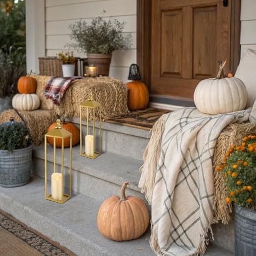 22'' 19'' Large Lanterns Decorative Outdoor Indoor, Set of 2 Gold Lantern