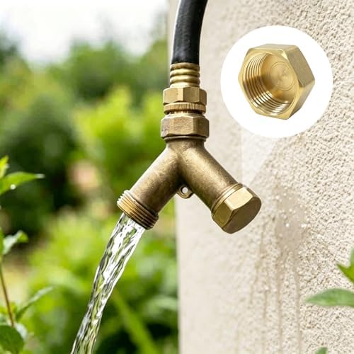 2 pcs 1" Garden Hose End Caps, Brass Male and Female Thread Garden Hose Cap with Washers, Outdoor Faucet End Cap Brass Pipe Plug Spigot Cover