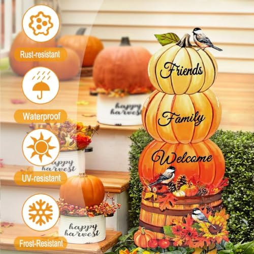 Fall Pumpkin Garden Stakes,Thanksgiving Decorations Outdoor for Yard Art