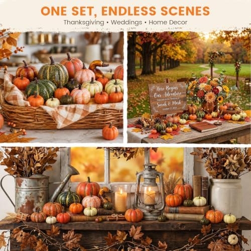 HAKACC 14 PCS Artificial Mixed Pumpkins for Decorating, Fake Pumpkins