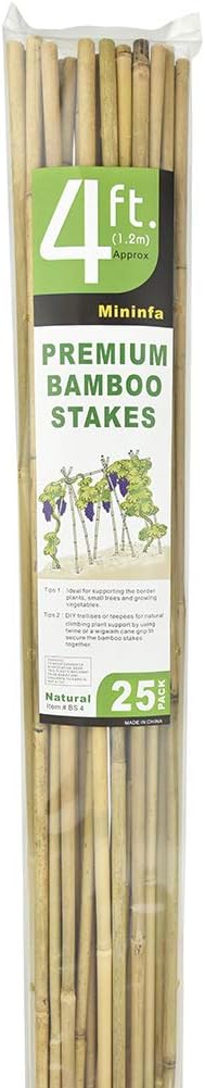 Natural Bamboo Stakes 4 Feet, Eco-Friendly Garden Stakes, Plant Stakes Supports Climbing for Tomatoes, Trees, Beans, 25