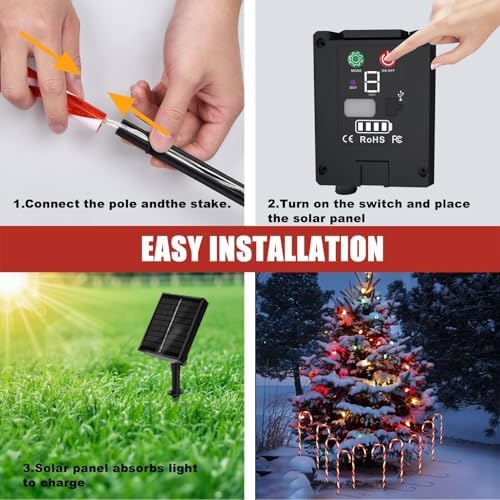 10 Pack Solar Candy Cane Lights, 21 Inch Red Christmas Yard Decorations