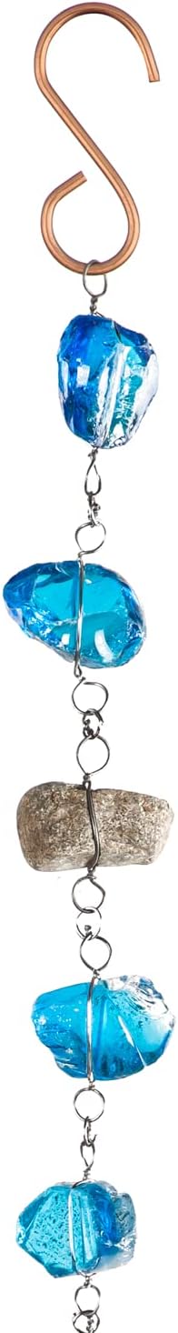 Evergreen 6 Feet Long Blue Glass and Metal Rain Chains for Gutters | Rain Catcher Chain Replacement Downspout
