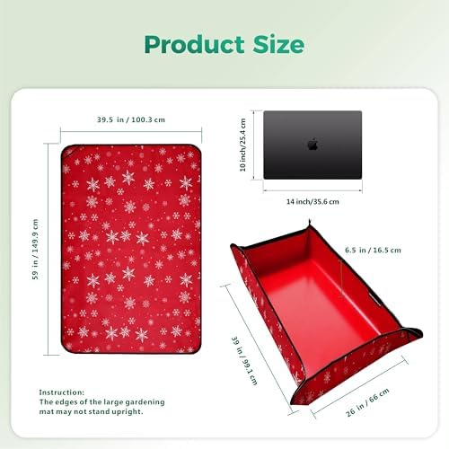 39.5"x59" Plant Transplanting Mat - Thickened Waterproof Potting Mat, Succulent Gardening Mat, Portable Repotting Mat for Mess Control, Indoor Outdoor Use (PVC-Red Snowflake)