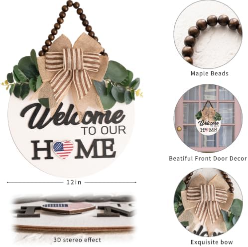 Welcome Sign for Front Door 12 in Wreath Decorations for All Seasons White A