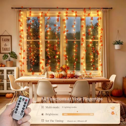 JMEXSUSS 200 LED Fall Garland with Lights, Maple Leaf Fairy Curtain Lights