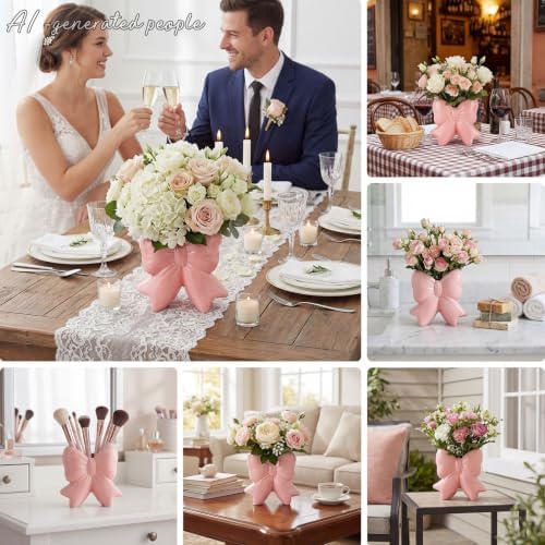 Elegant Pink Bow Shaped Ceramic Vase Multi-Functional Flower Vase