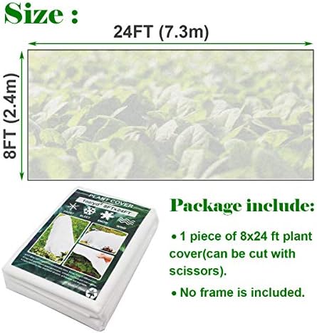 Plant Covers, 8Ft x 24Ft Reusable Floating Row Cover, 1oz Freeze Protection Plant Blankets for Cold Weather, Garden Winterize Cover for Winter Frost Protection, Thickened 1 oz Garden Quilt Cover