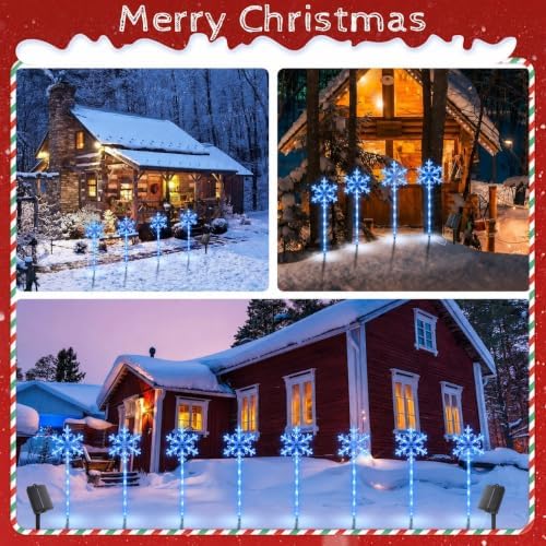 8 Pack Snowflake Solar Christmas Pathway Lights, Outdoor Decor