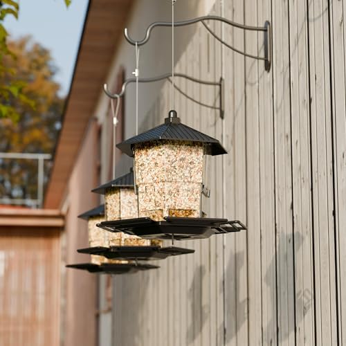 Yieach Hanging Bird Feeder for Outdoors,Large Hopper Squirrel Proof Birdfeeder for Cedar,Red,Cardinal,Blue Jay and Wild Birds,Easy to Feel Birdhouse & Bird Seed Feeder & Gazebo for Outside,Tree,Black