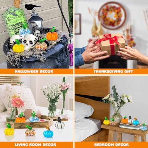 3 Pcs Hand Blown Glass Pumpkin Decorations, Glass Fruit Decor