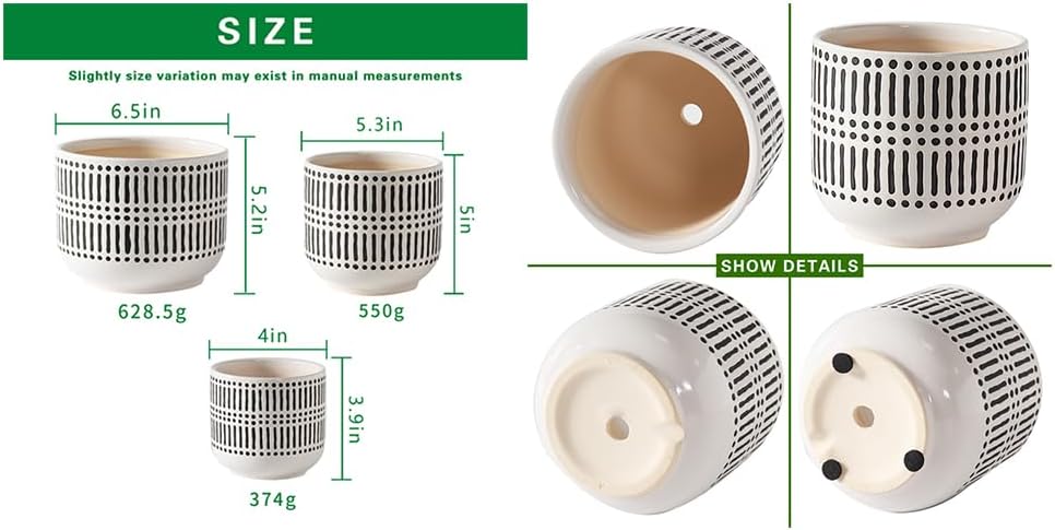 Docrin 3-Pack Ceramic Plant pots Set - 6.5"+5.3"+4" Dual-Tone Flower Pots with Drainage Holes, Modern Indoor Outdoor