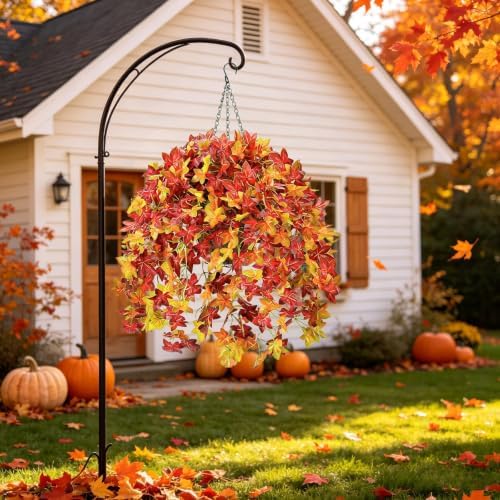 2Set Artificial Fall Hanging Baskets Outdoor Fall Porch Decor Orange