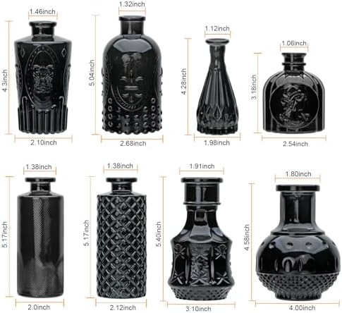 Black Flower Vase Set, Glass Bud Vase in Bulk Set of 8,Artistic and Cultural Flavor Mini Vases for Home Office Decor, Bedroom, Office, Living Room Decorations,Wedding