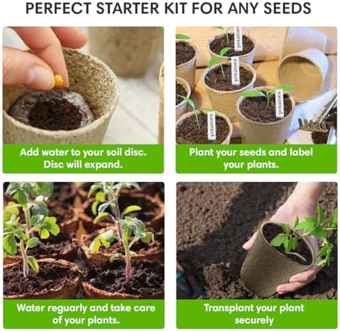 Seed Starter Kit - 10 Peat Pots, Coco Coir Discs & Markers